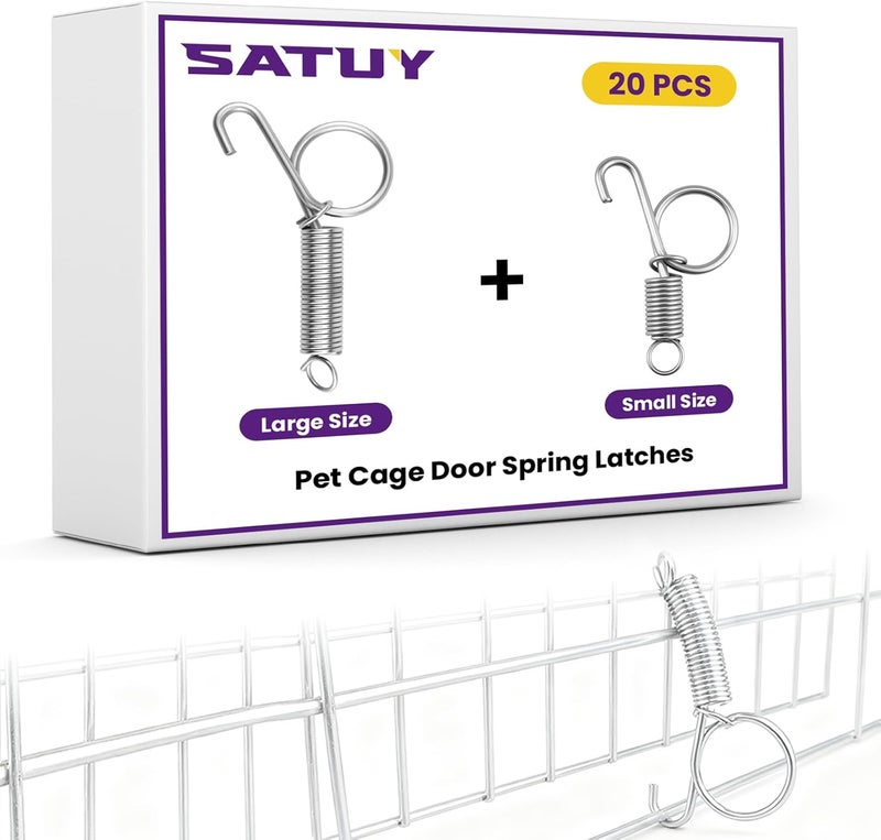 Catuy 20Pcs Pet Cage Door Spring Latches, Small & Large Sizes, Heavy-Duty Metal Finger Hooks for Fixing Pet Cage Door - Image 1